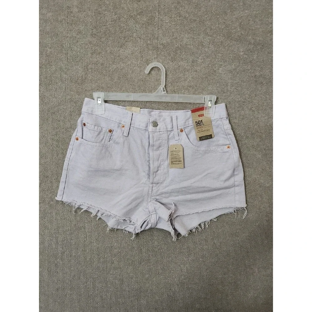 Levi's 501 Cotton High-Rise Denim Shorts Womens 31 Lilac Purple Raw Hem NEW - Picture 2 of 11